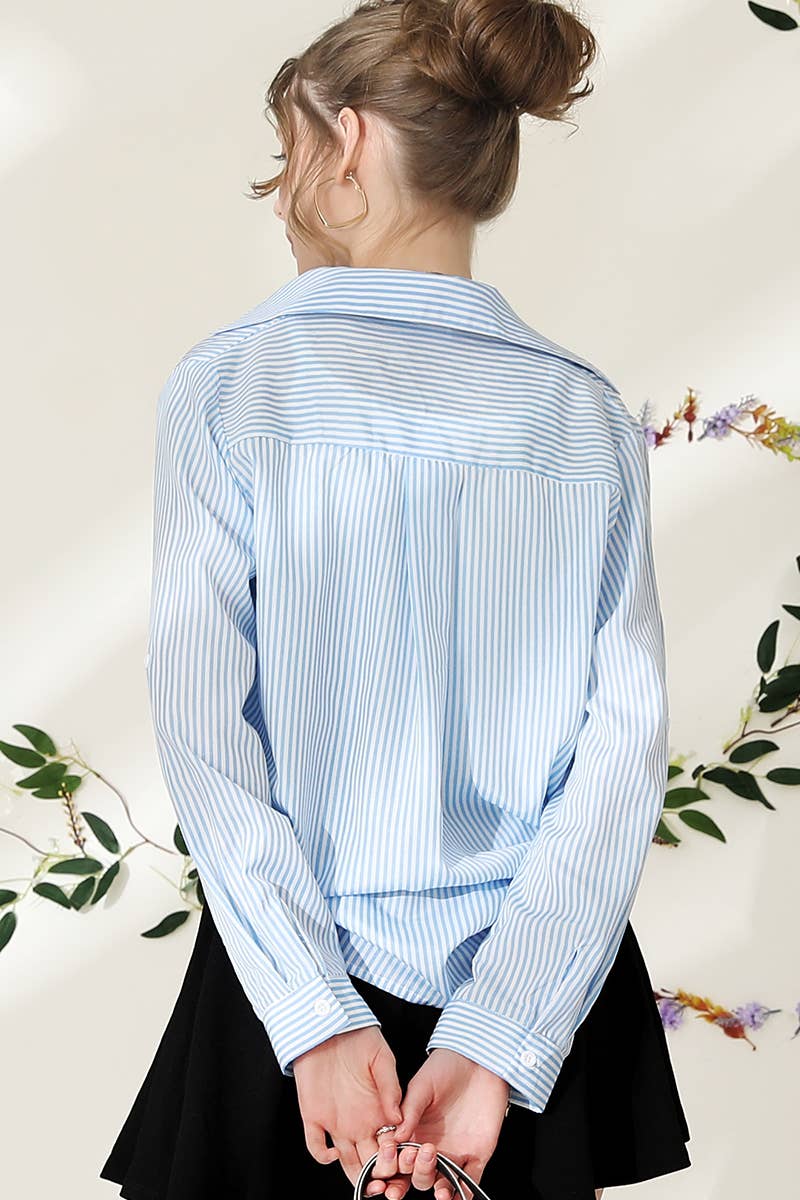 051226 Julie Striped Button Down Long Sleeve Collared Shirts