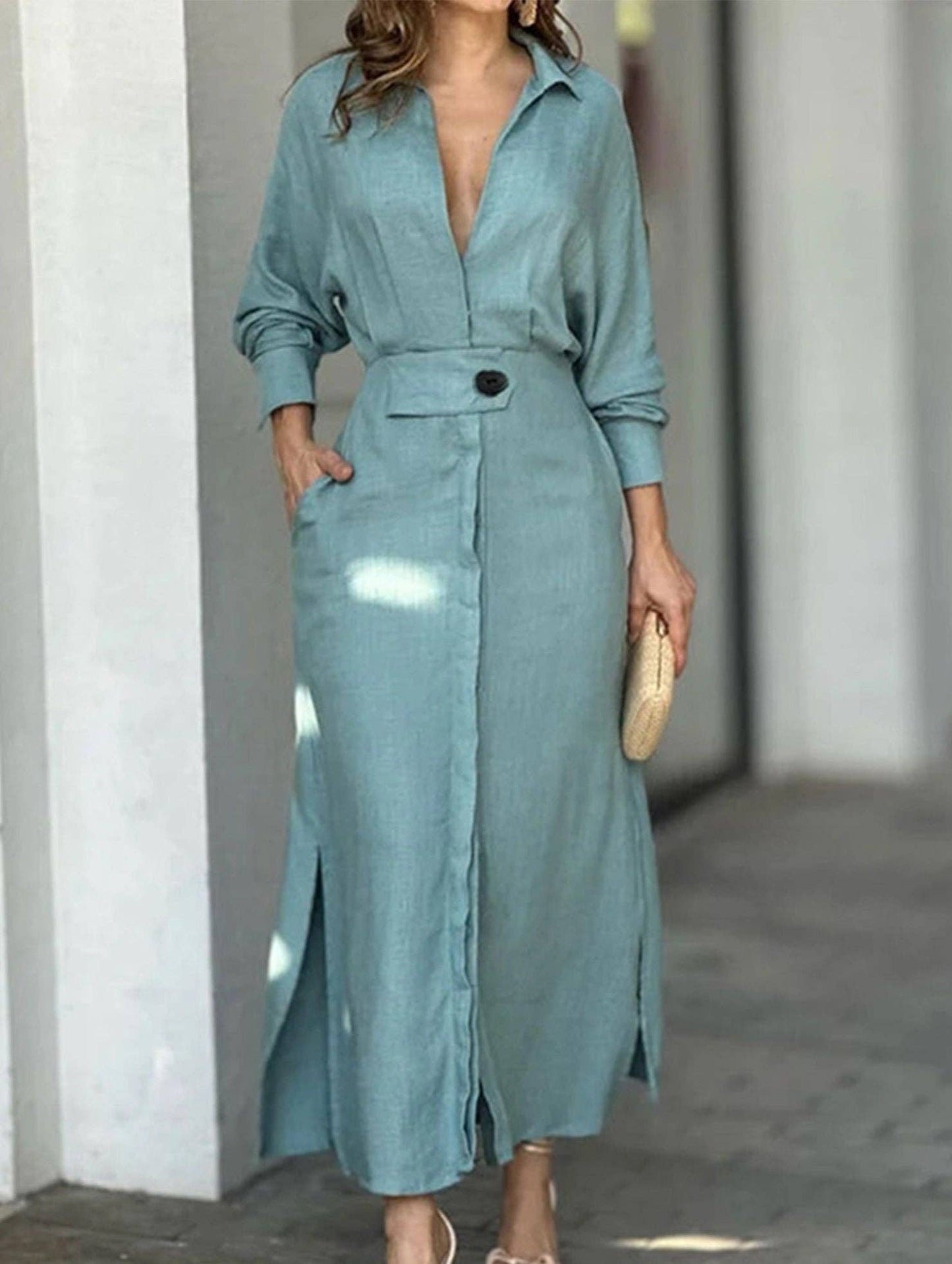 052126 Kay Strappy waistline irregular shirt dress