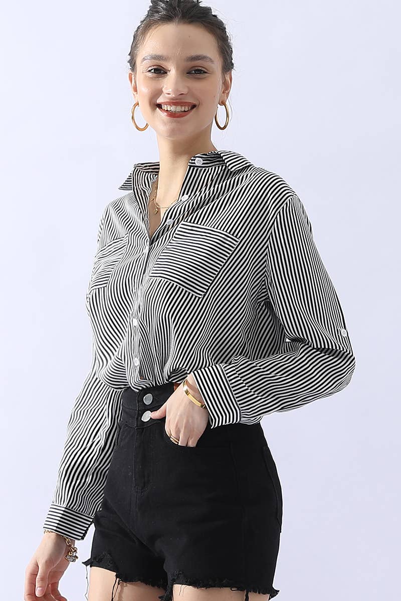 051226 Julie Striped Button Down Long Sleeve Collared Shirts
