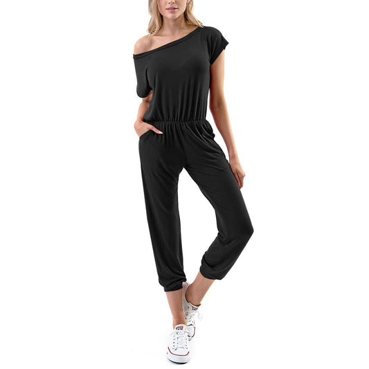 041026 Julie Off Shoulder Cap Sleeve Jumpsuit with Pockets