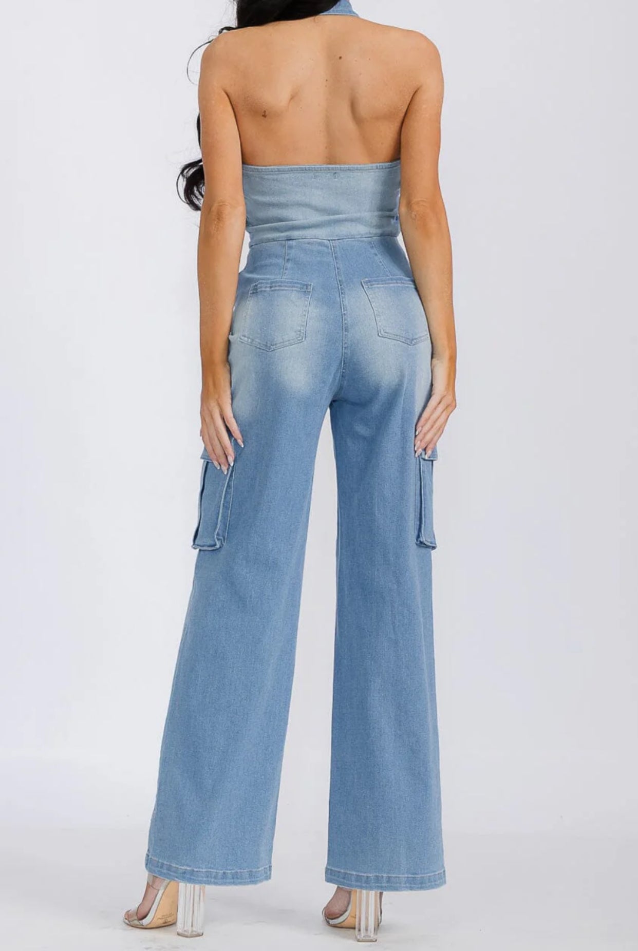 120225 Haley Denim Halter Jumpsuit
