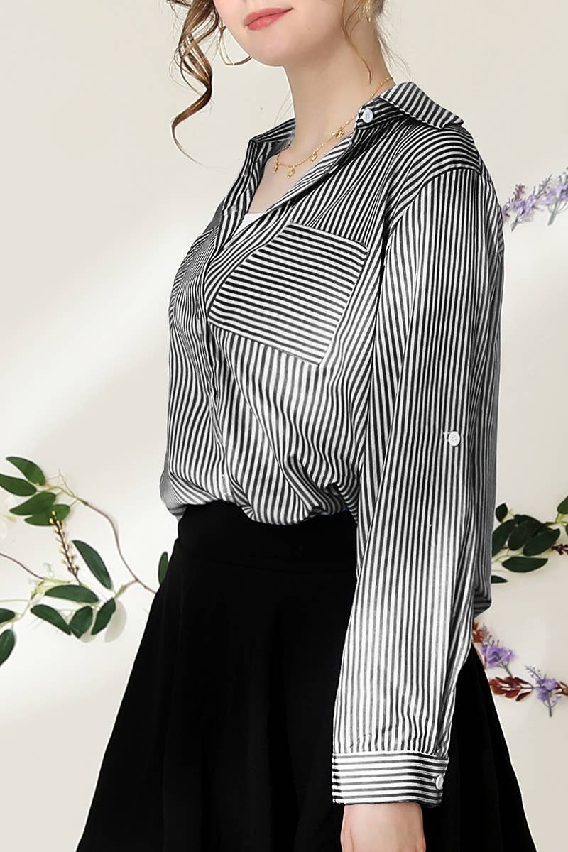 051226 Julie Striped Button Down Long Sleeve Collared Shirts