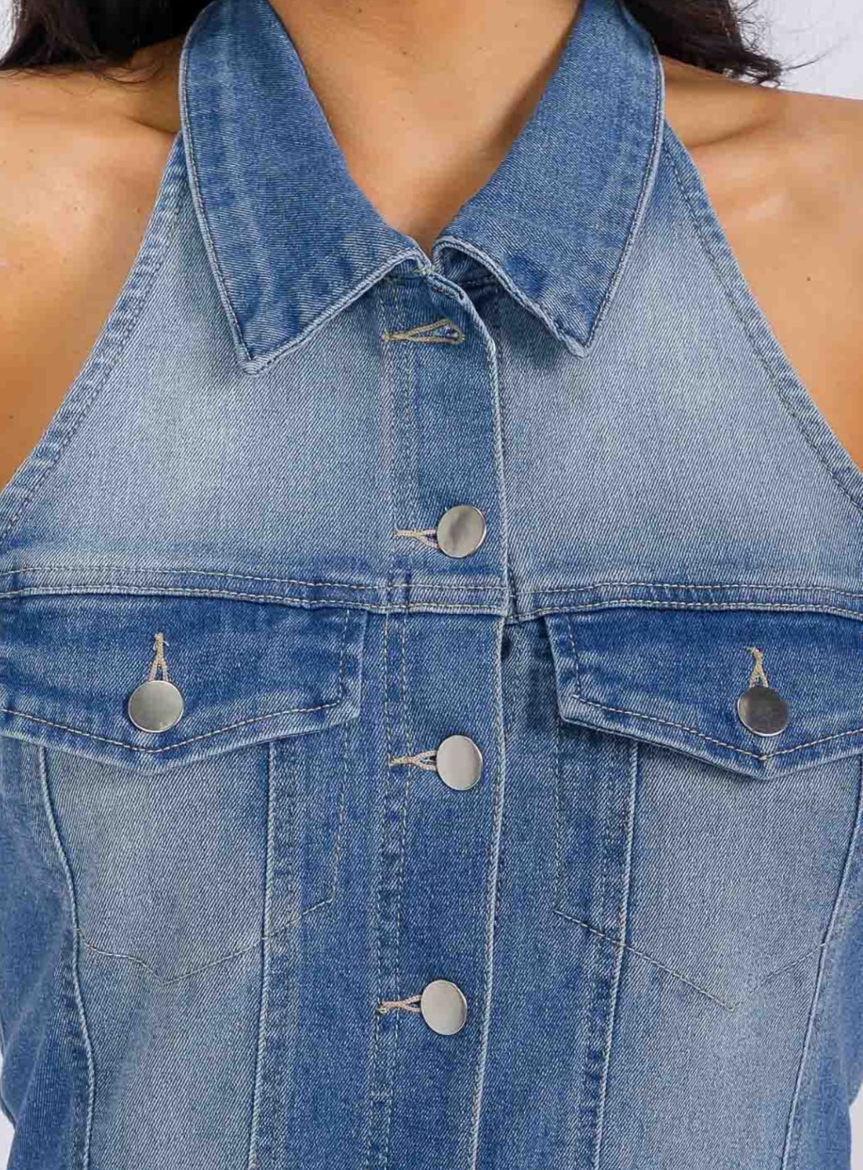 120225 Haley Denim Halter Jumpsuit