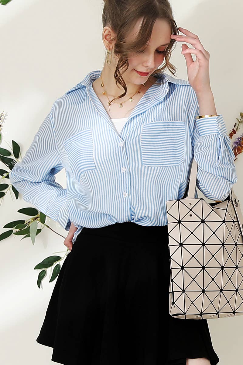 051226 Julie Striped Button Down Long Sleeve Collared Shirts