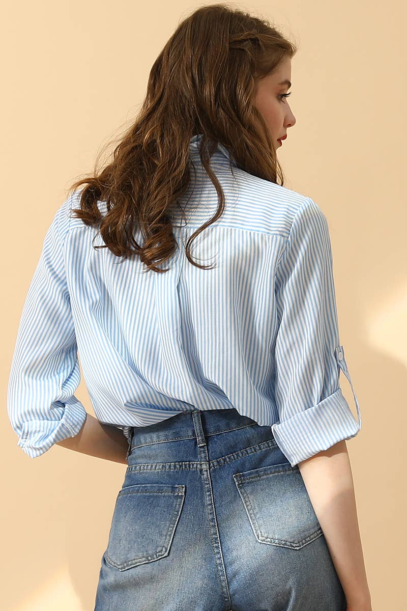051226 Julie Striped Button Down Long Sleeve Collared Shirts