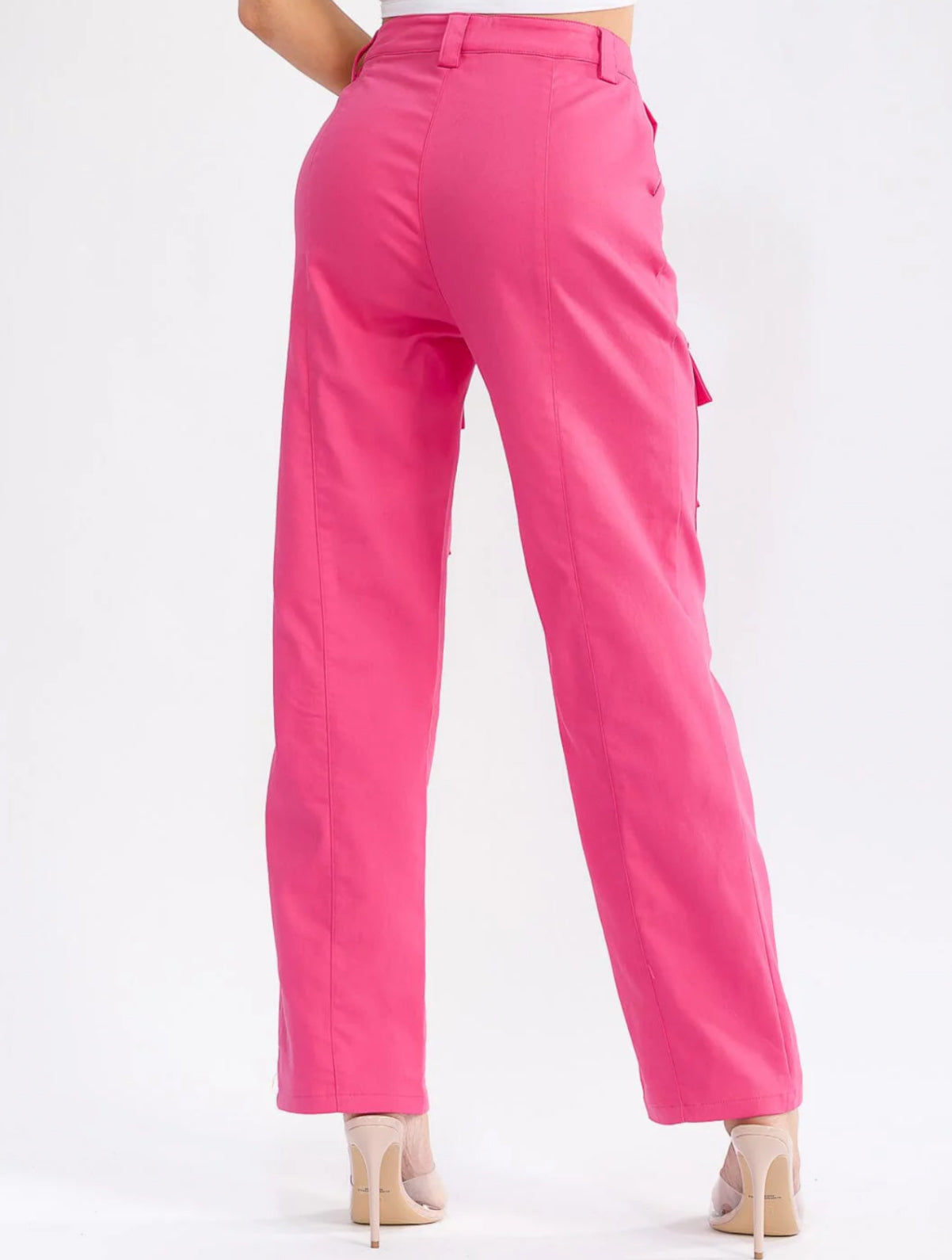 041426 Candy Button Closure Cargo Pockets Wide Leg Pants
