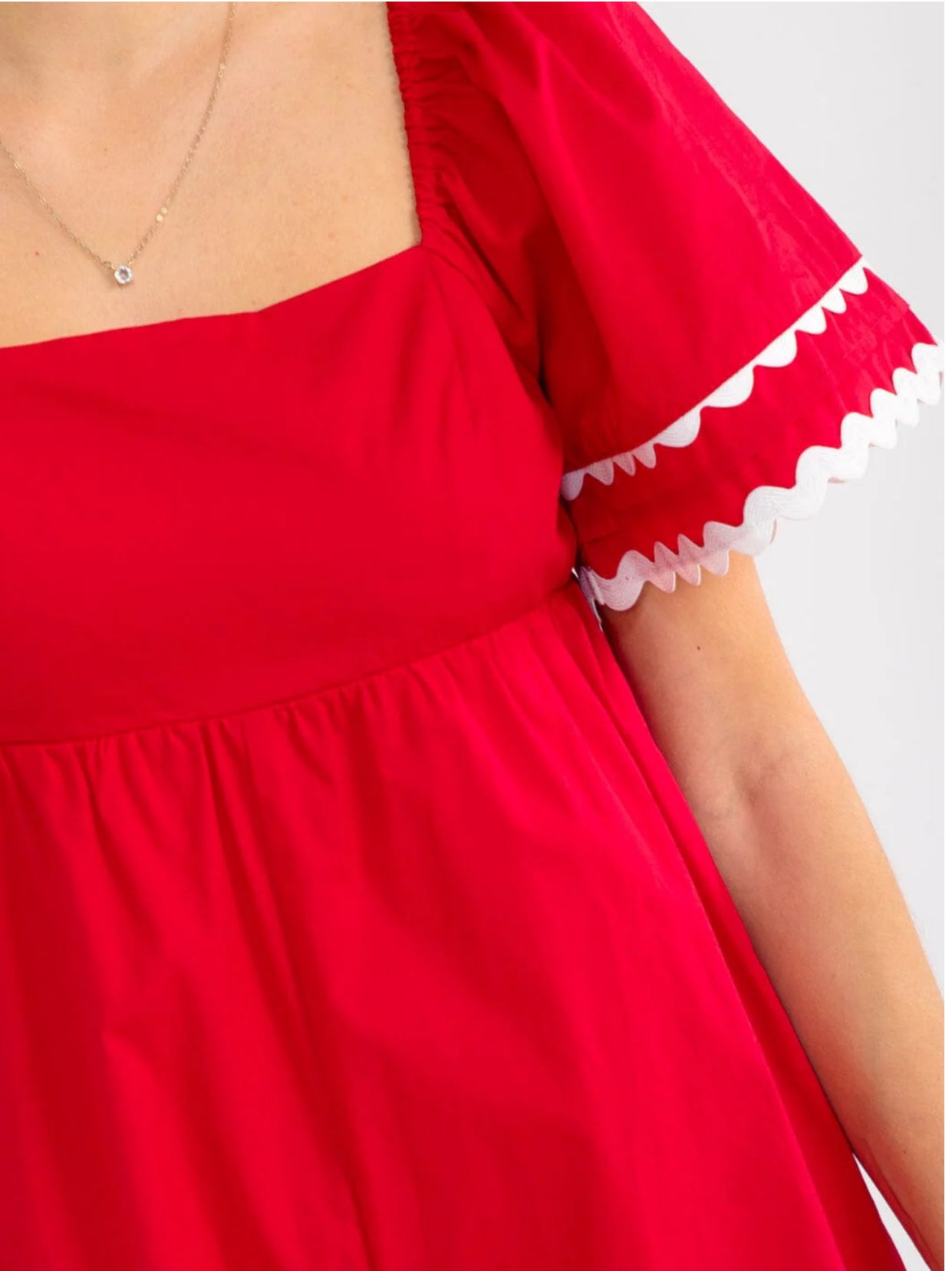 030626 SHERRIE SHORT SLEEVE SQUARE NECK SMOCK TRIM DETAILED ROMPER