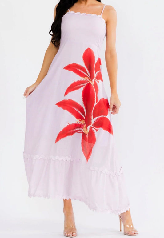 050226 - Stephanie Sleeveless Smock Trim Maxi Dress