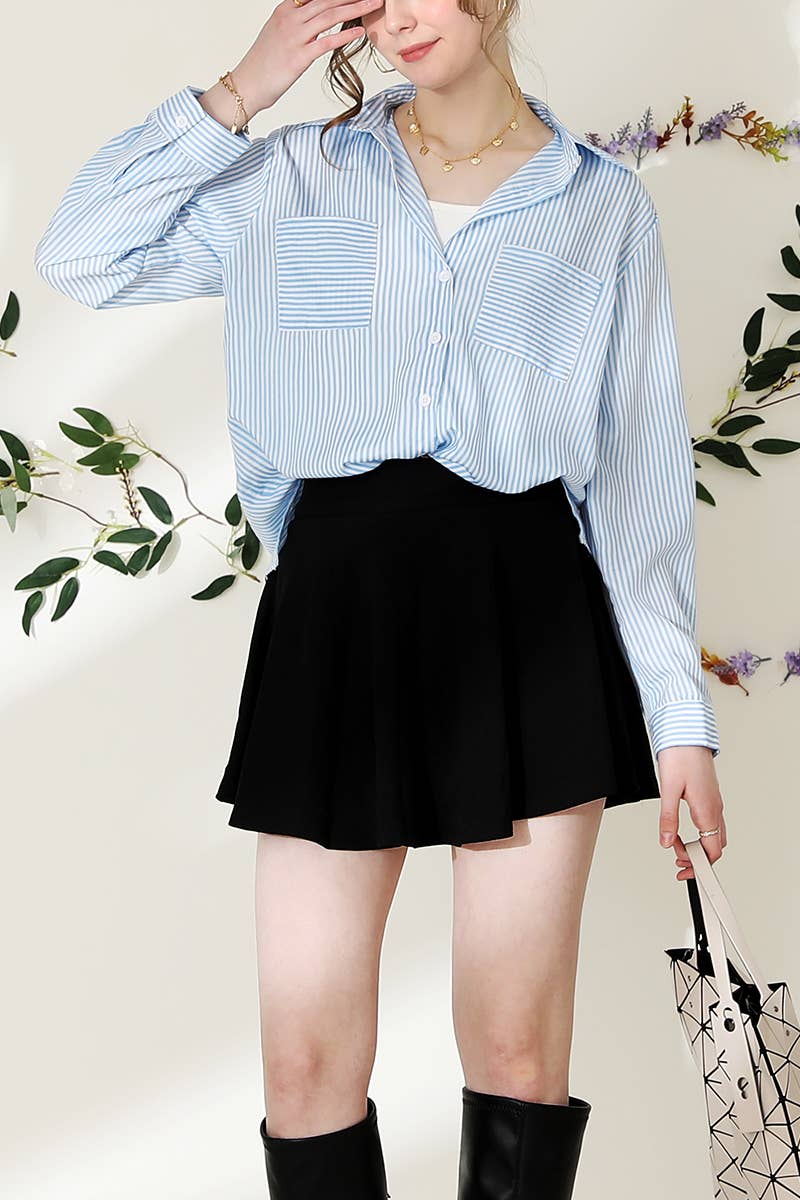 051226 Julie Striped Button Down Long Sleeve Collared Shirts