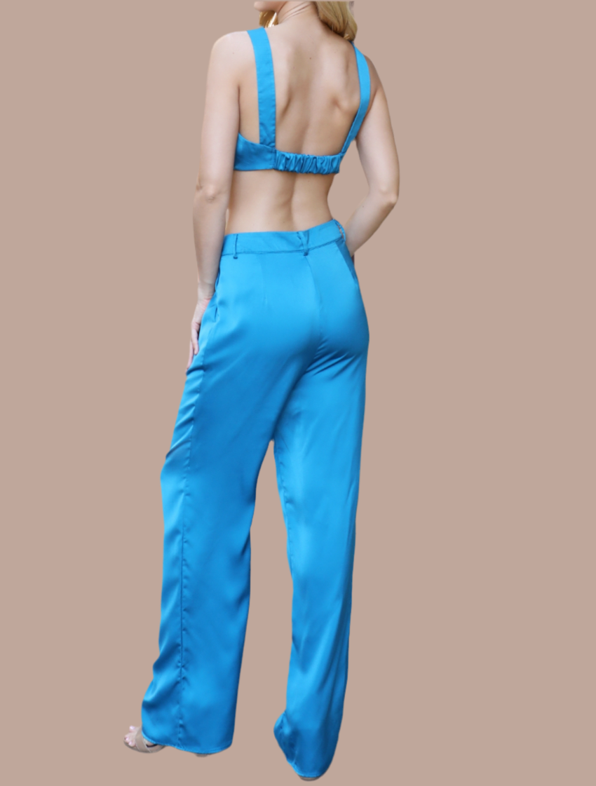 110324 - Joey Blue Crop Top & Pants Set