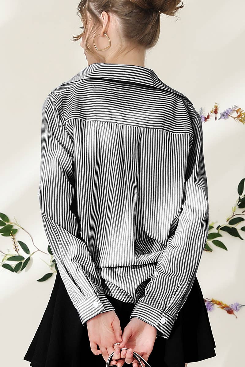 051226 Julie Striped Button Down Long Sleeve Collared Shirts
