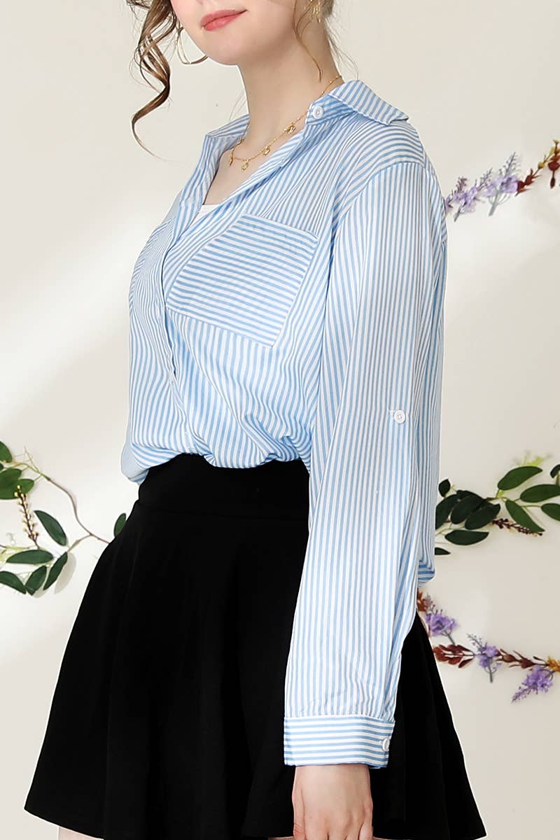 051226 Julie Striped Button Down Long Sleeve Collared Shirts