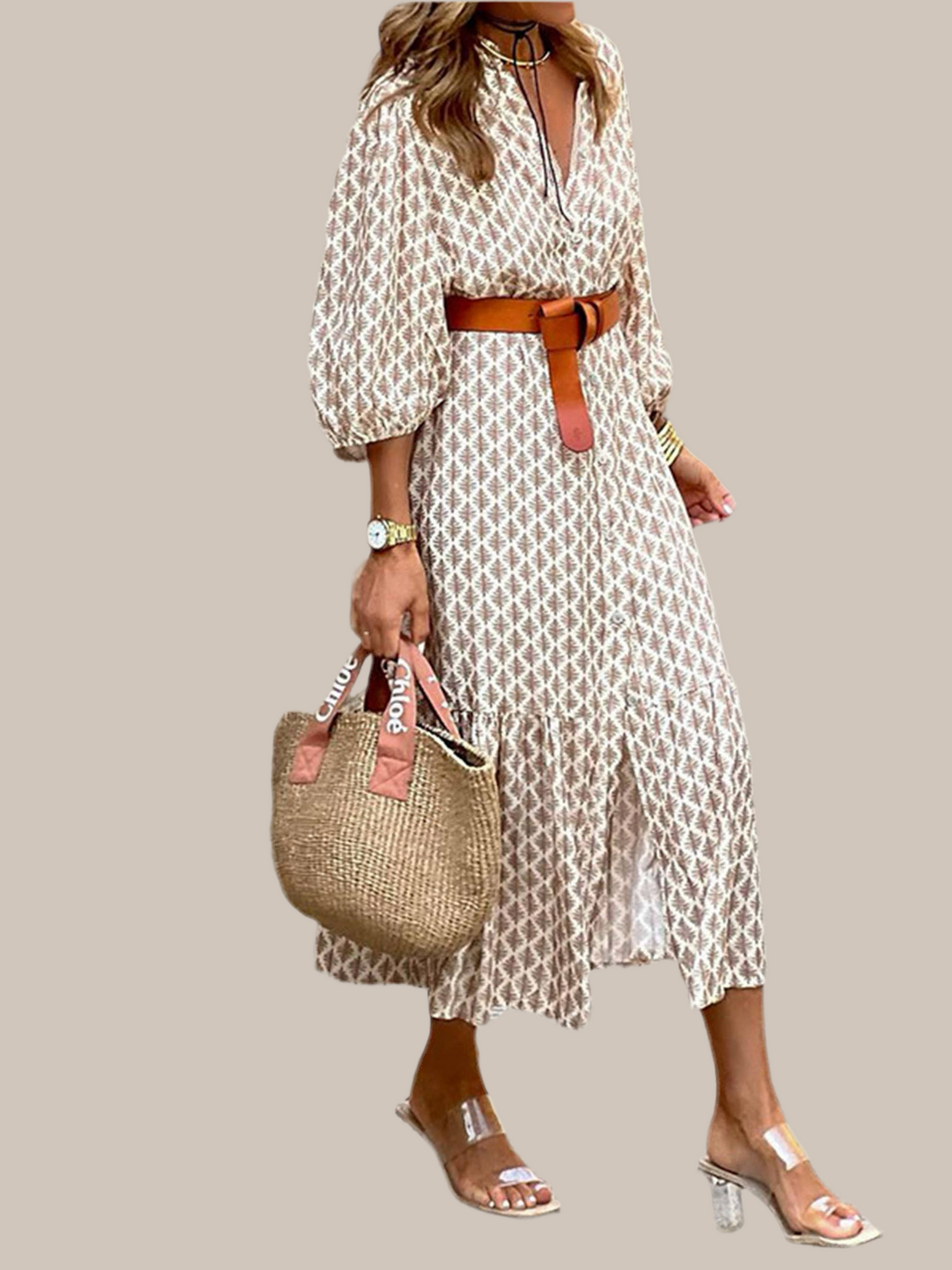 020825 Jazz Printed V-neck Dress