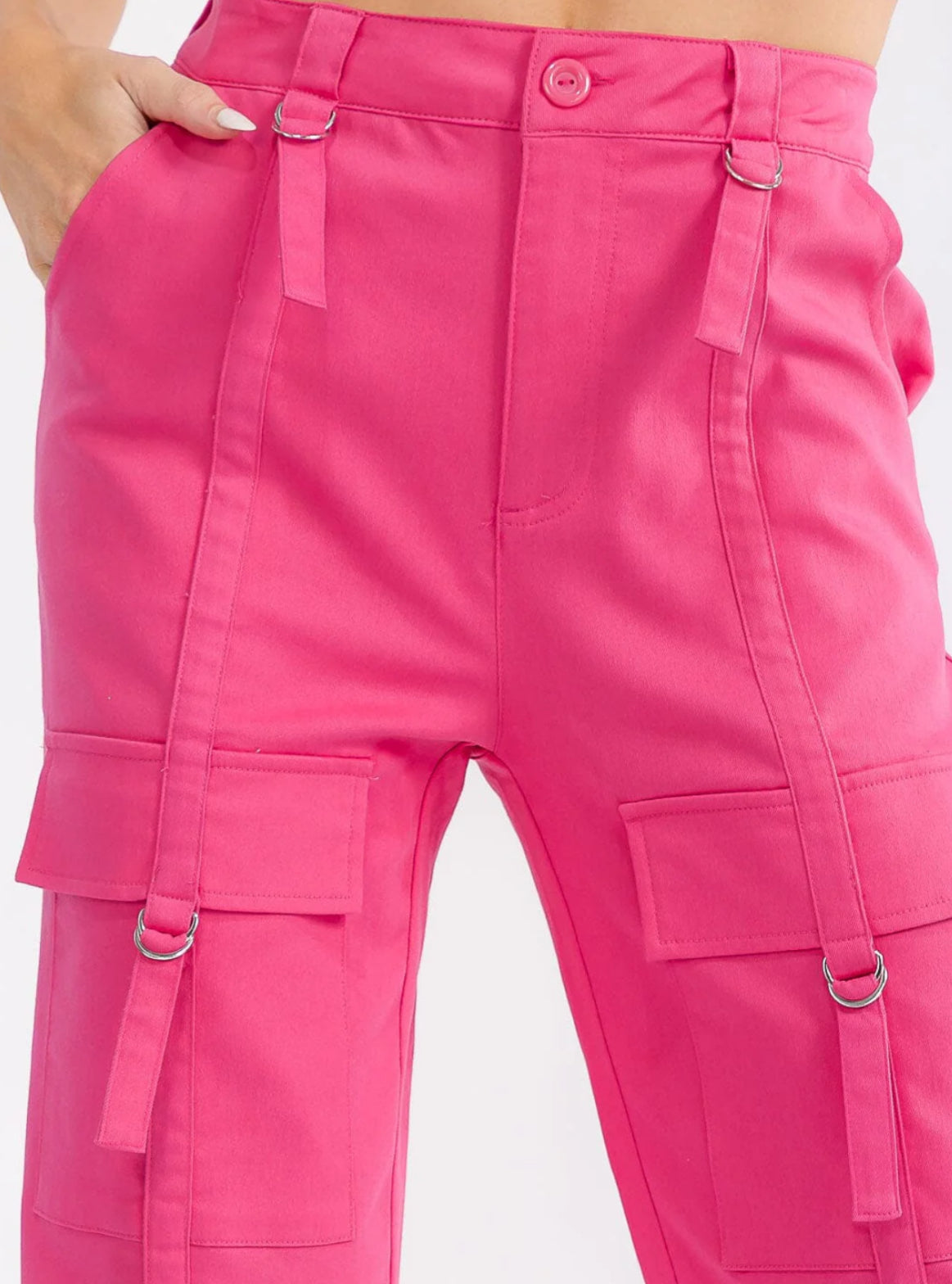041426 Candy Button Closure Cargo Pockets Wide Leg Pants