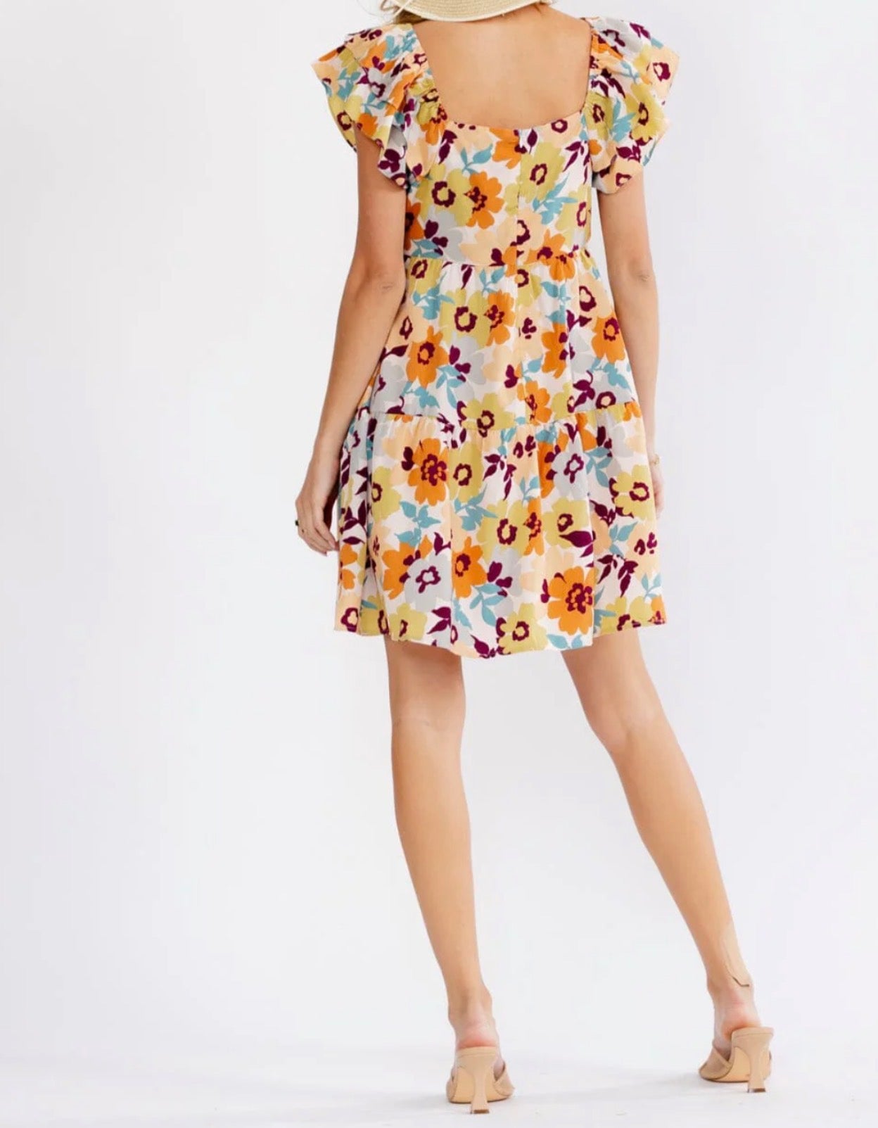 051326 - Jane V-neck Floral Ruffle Dress