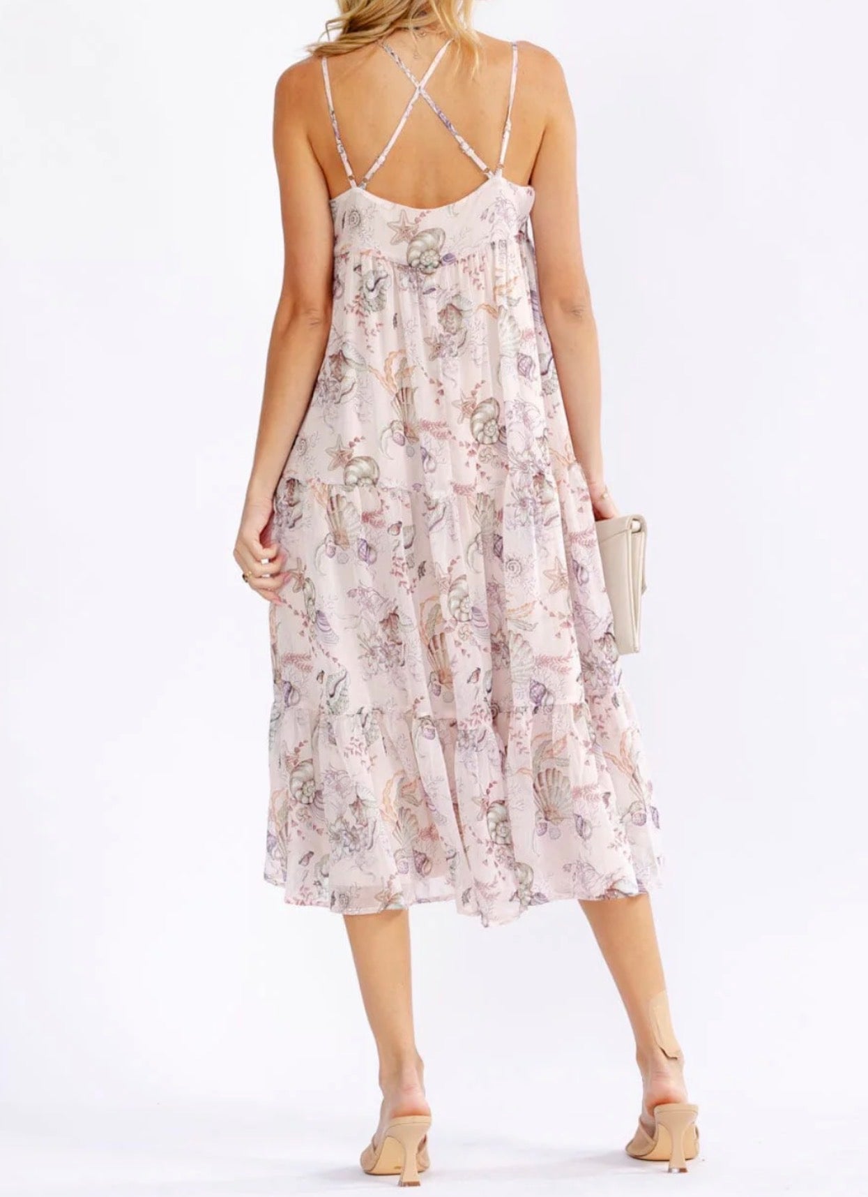 051026 - Viv Sleeveless Floral Midi with V-neck and Tiered details Midi Dress
