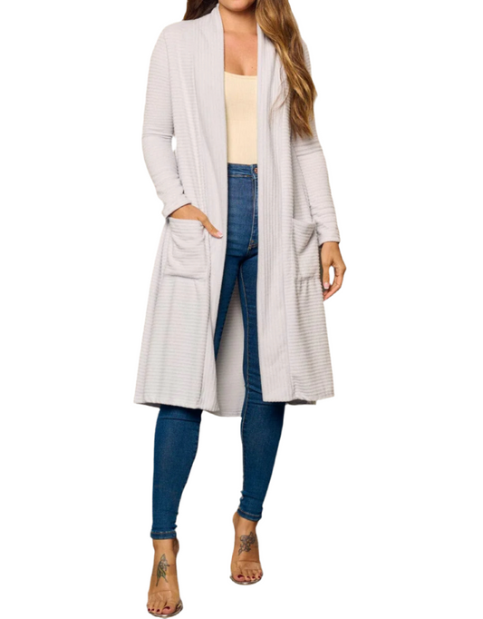 061024 - Tyra Open Front Pockets Long Sleeve Cardigan