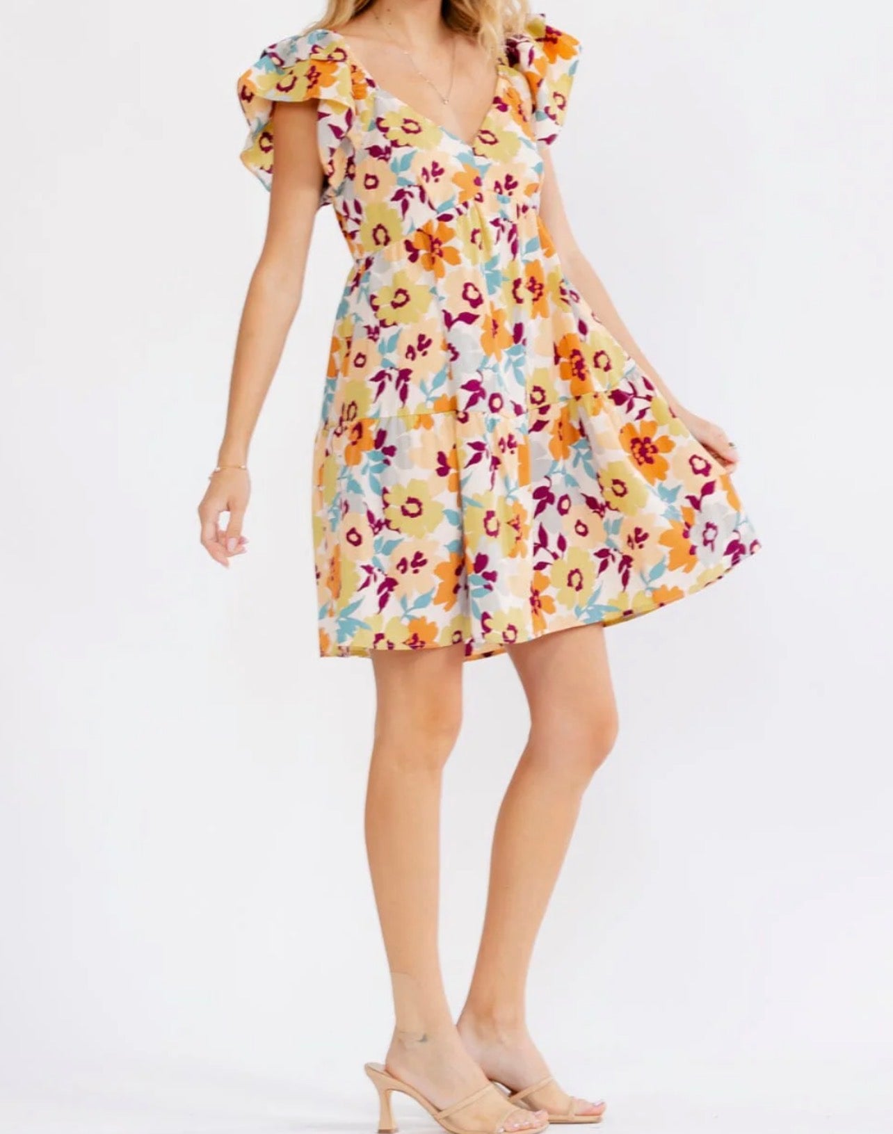 051326 - Jane V-neck Floral Ruffle Dress