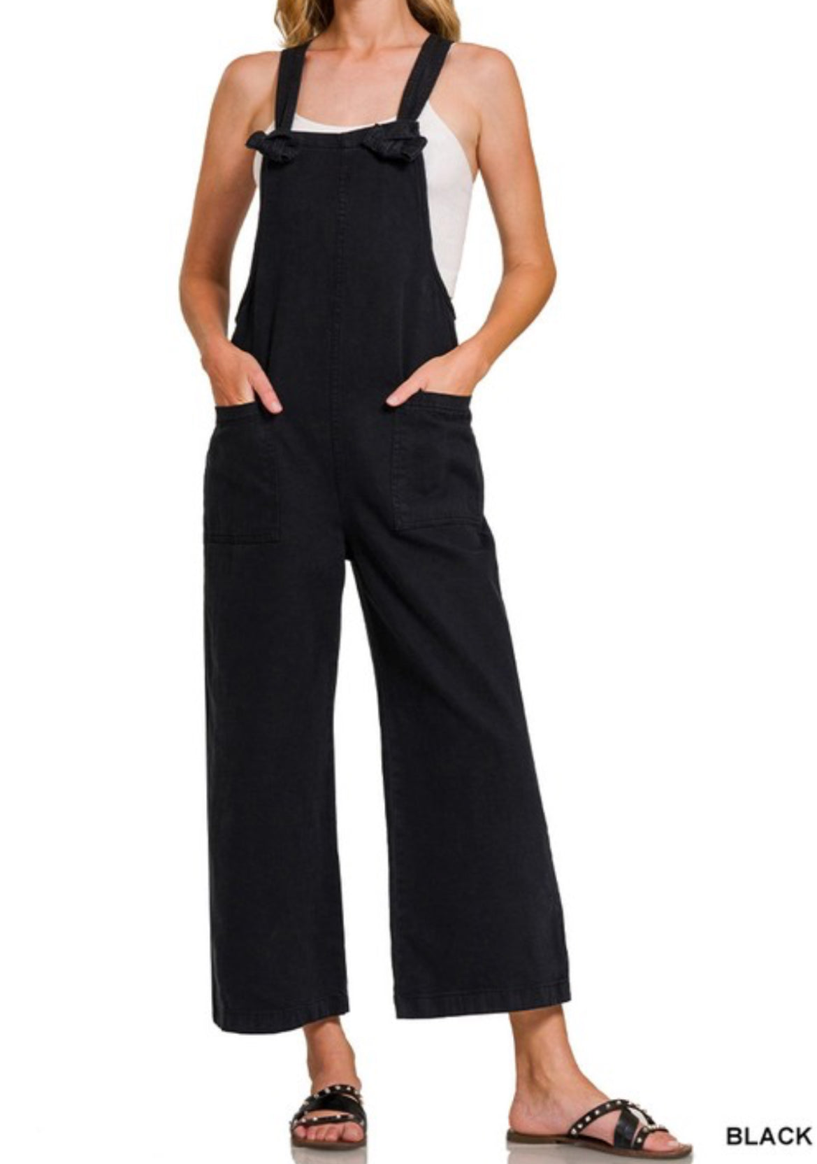 100525 - Jaylyn Washed Knot Strap Pockets Jumpsuit