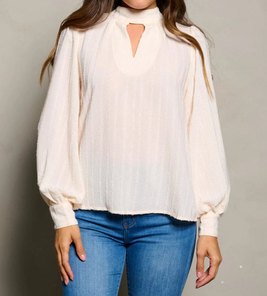 061724 - Maryann Long Puff Sleeve V-neck Shimmer Blouse