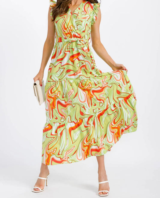 061025 - Seri Ruffle Sleeve Elastic Waist Maxi Dress