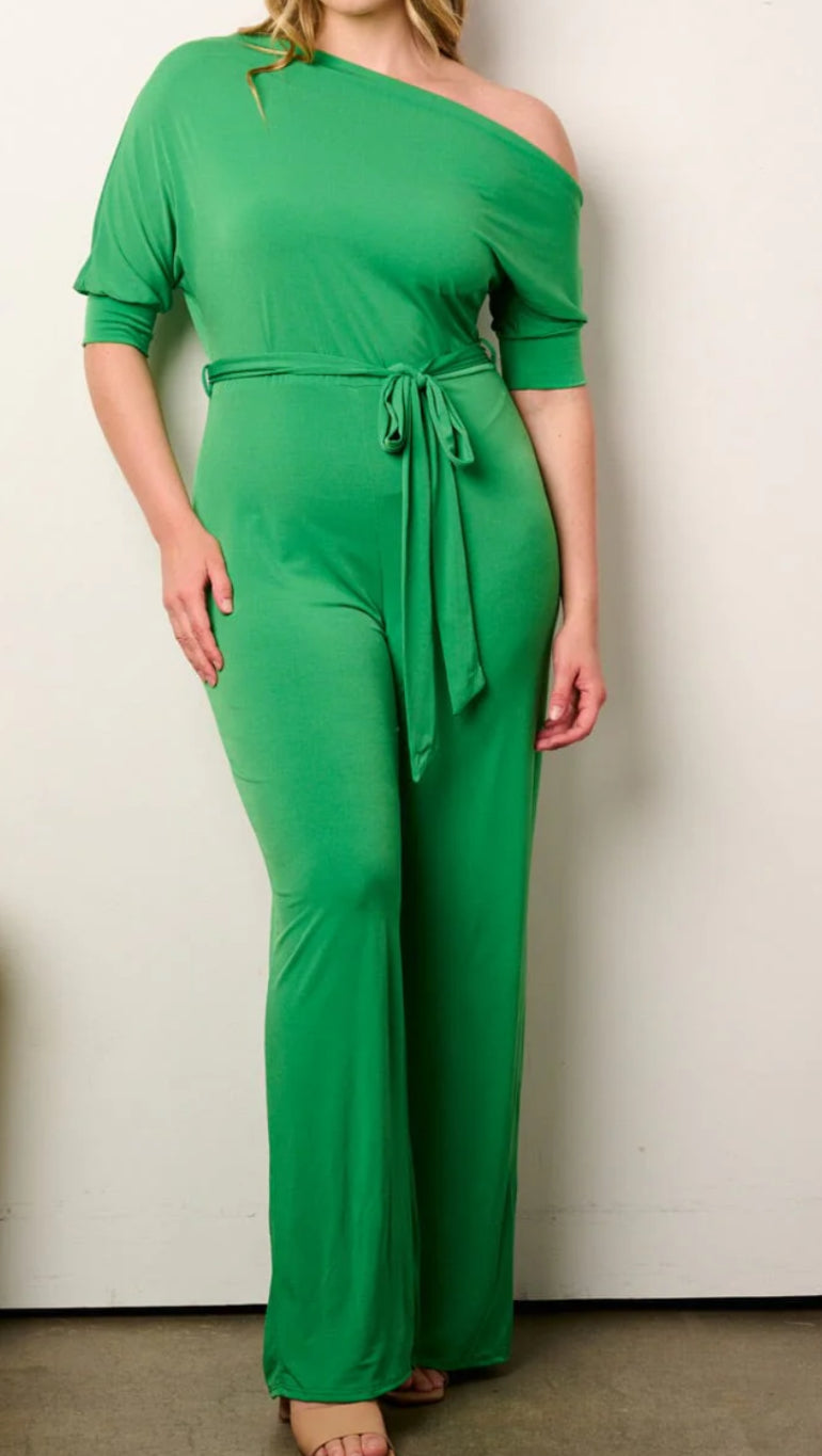 051524 - Sunshine Short Sleeve Off Shoulder Wide Leg Jumpsuit