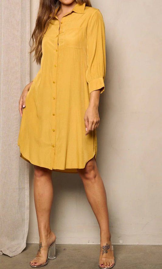 050524 Chelsea 3/4 Sleeves Button up Tunic Midi Dress