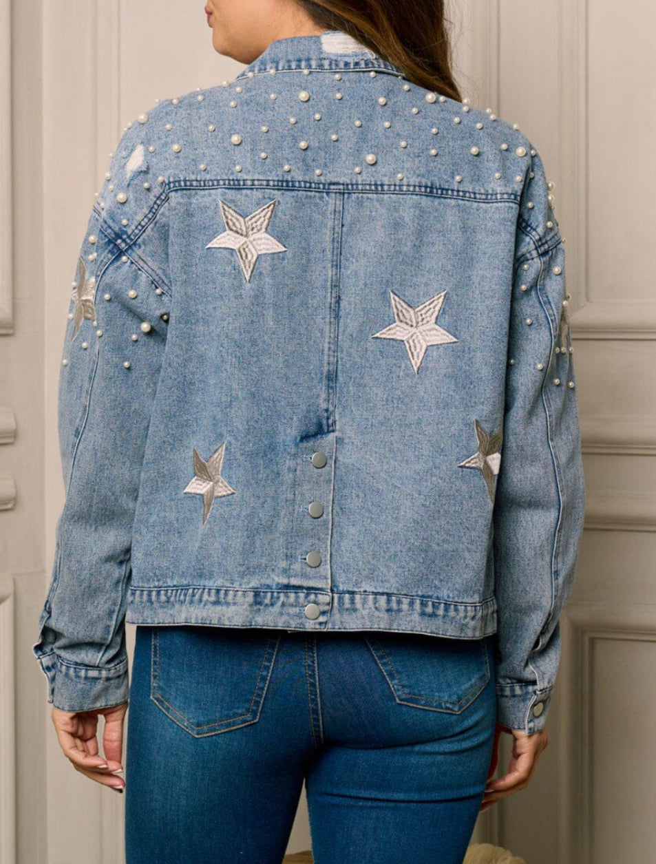 010524 - Maya Pearl & Stars Detailed Denim Jacket