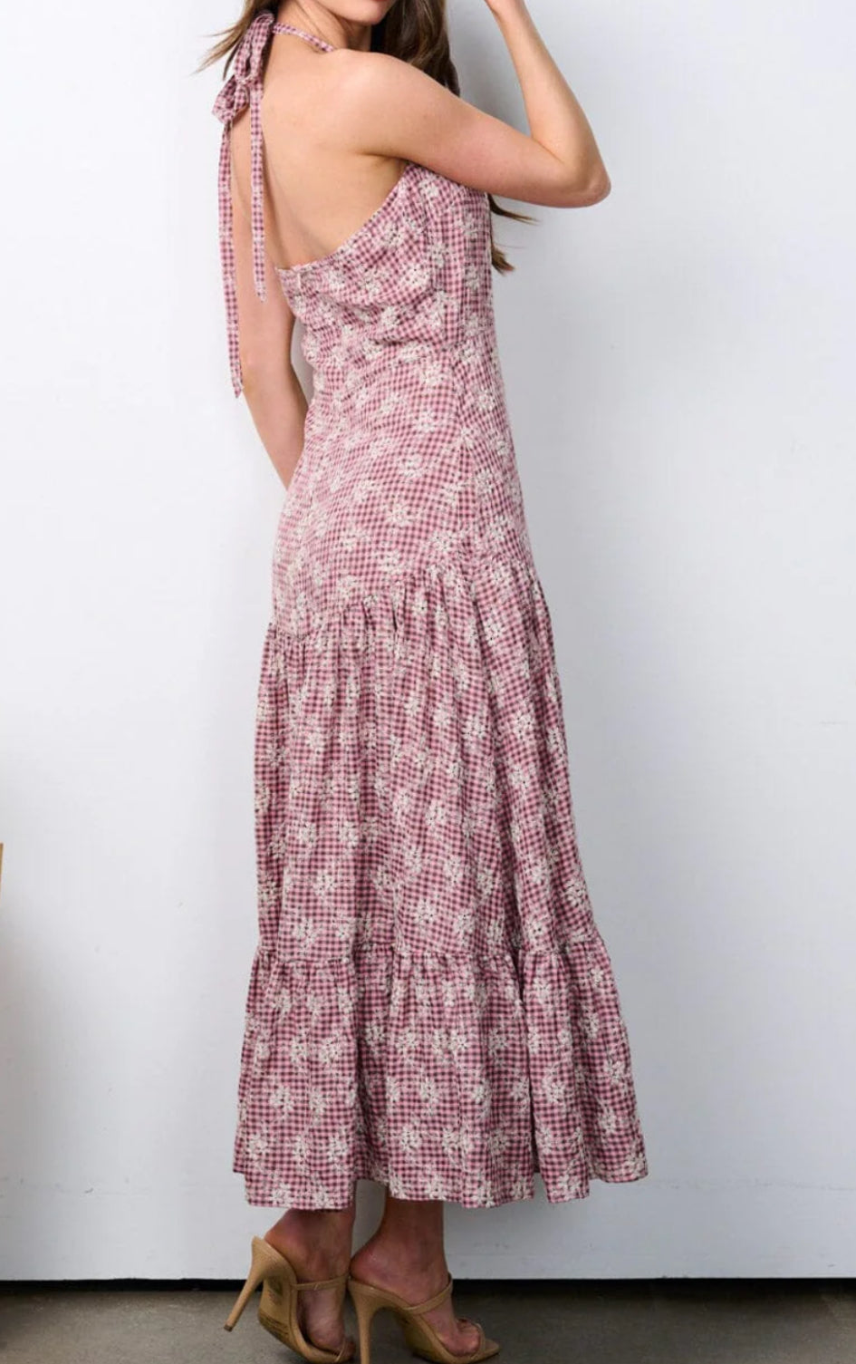 020724 - Freeda Halter Neck Embroidered Tiered Maxi Dress