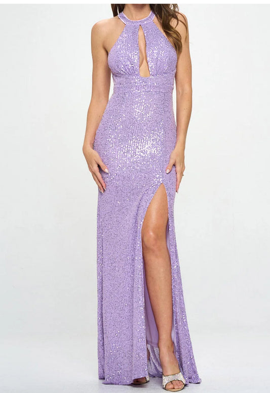 100924 - Demi Sleeveless Halter Cut out Back Gown