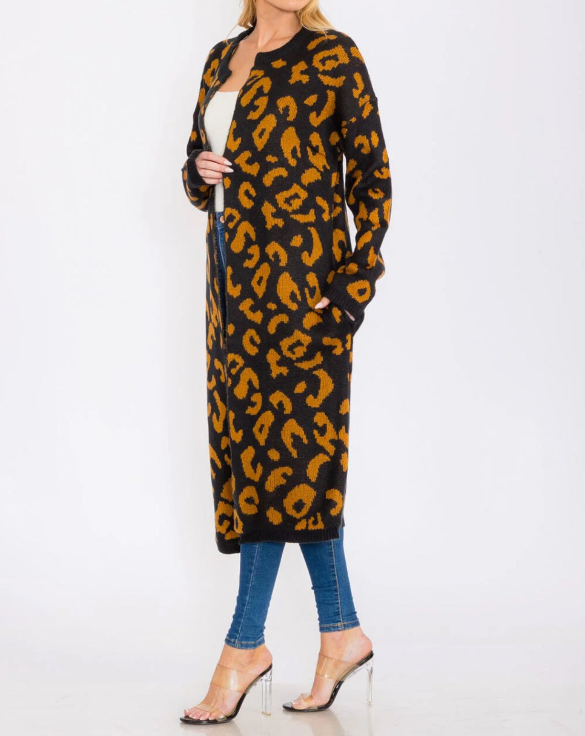 120424 - Melissa Animal Print Open Long Cardigan