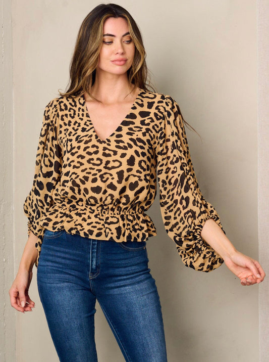 8173 - 3/4 Sleeve Leopard Top