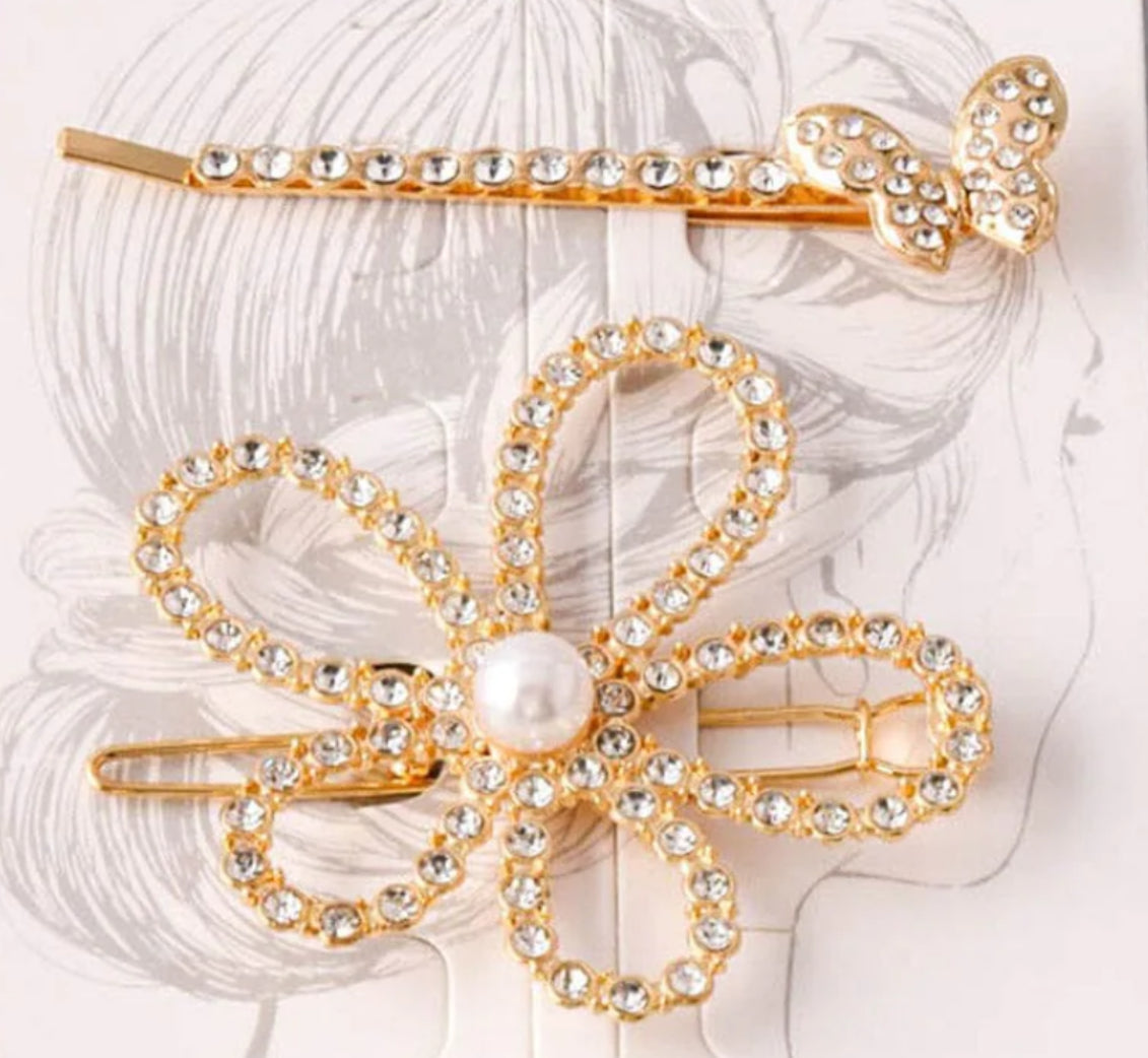 022824 - Candice Gold Pearl Flower Hair Clips