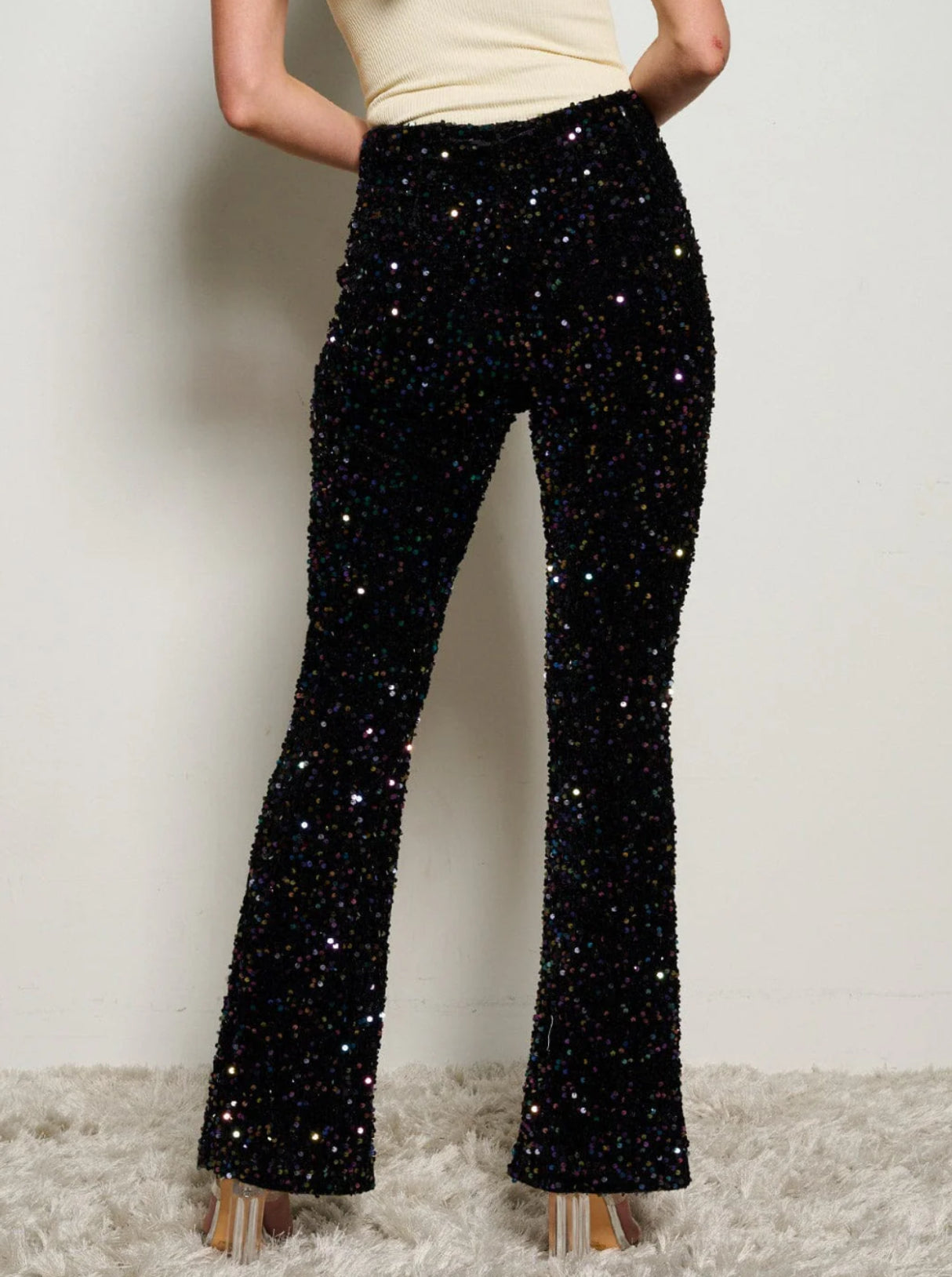 090824 - Janine Zip up Sequins Wide Leg Pants