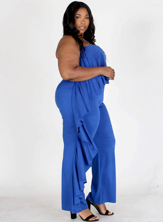 100223 - Plus Size - Sleeveless Ruffle Side Jumpsuit