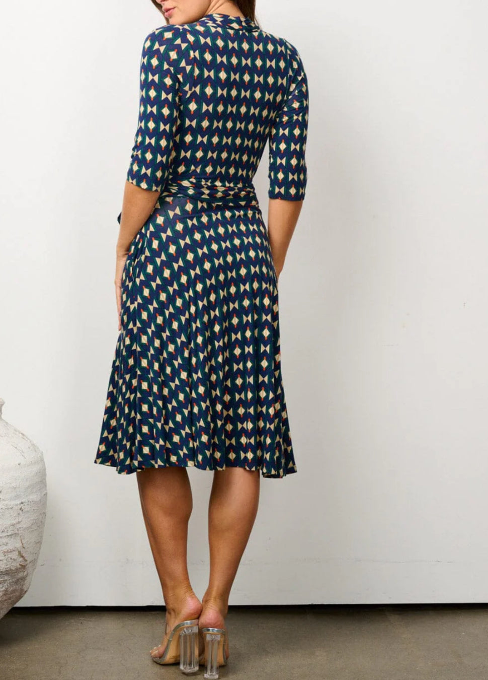 020124 - Leila 3/4 Sleeve Multi Print Midi Dress