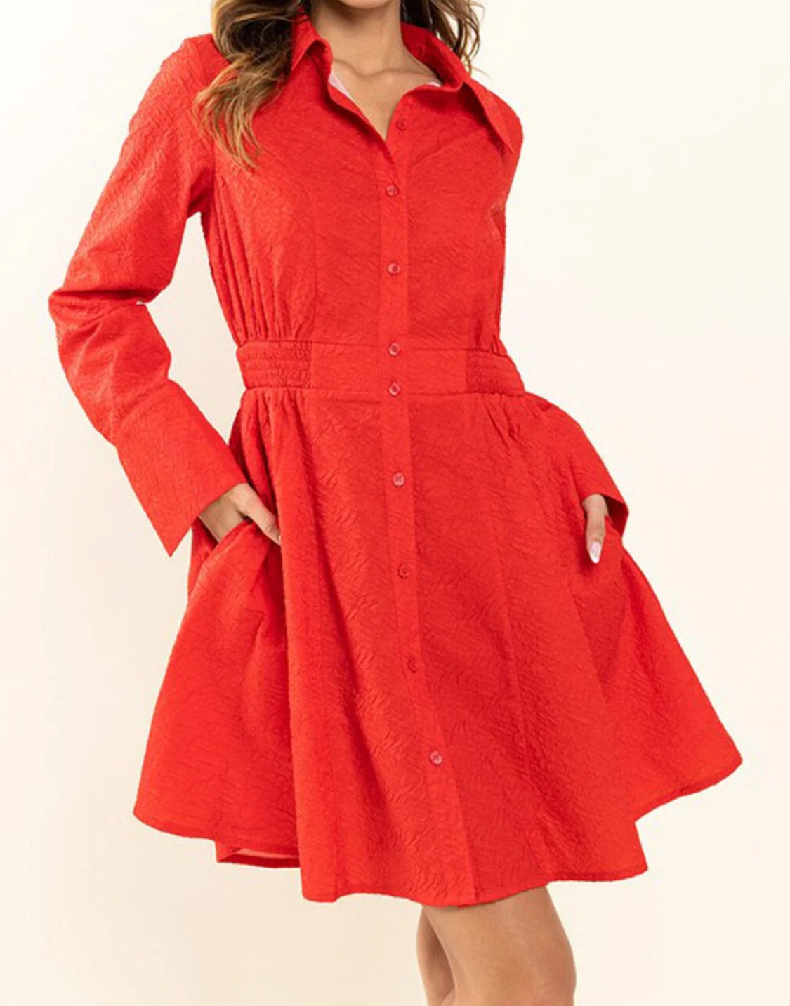 050424 - Stevie Long Sleeves Button Up Pockets Detailed Mini Dress