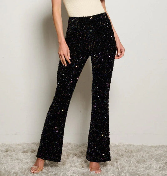 090824 - Janine Zip up Sequins Wide Leg Pants