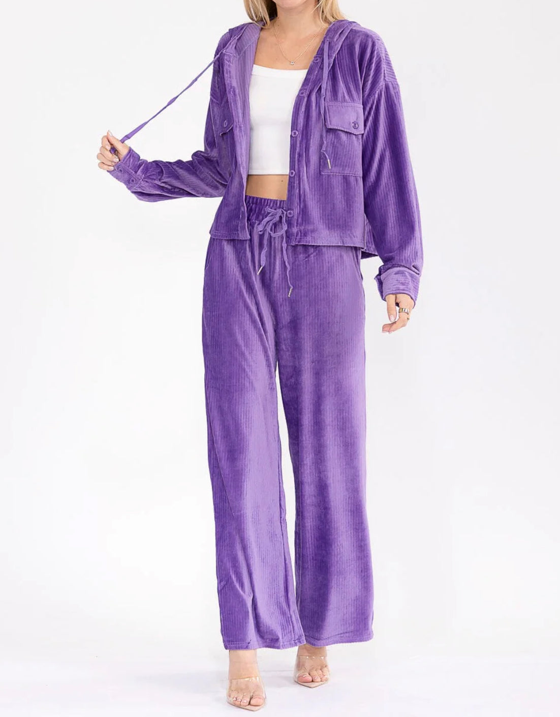 120125 - Kat Ribbed Hooded Sweater & Wide Leg Pants
