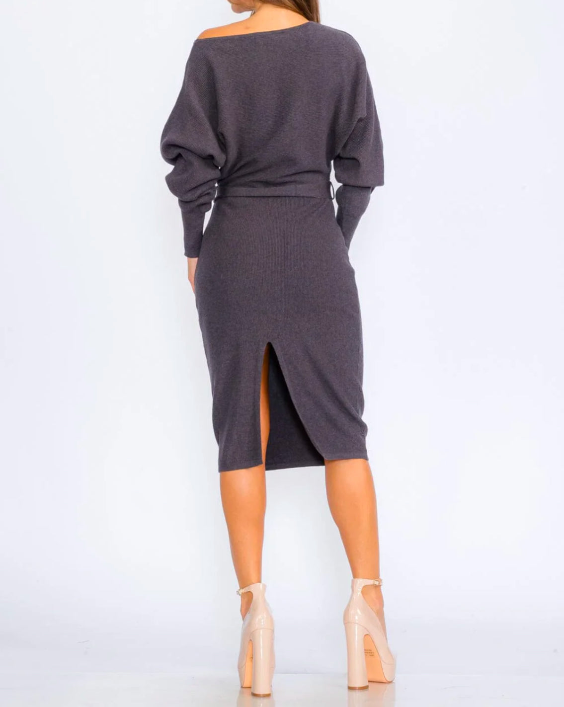 120524 - Lhea Long Sleeve Ribbed Bodycon Midi Dress