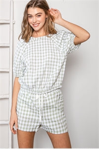 8023 Sage Cute Gingham Top & Short Set