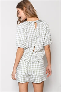 8023 Sage Cute Gingham Top & Short Set