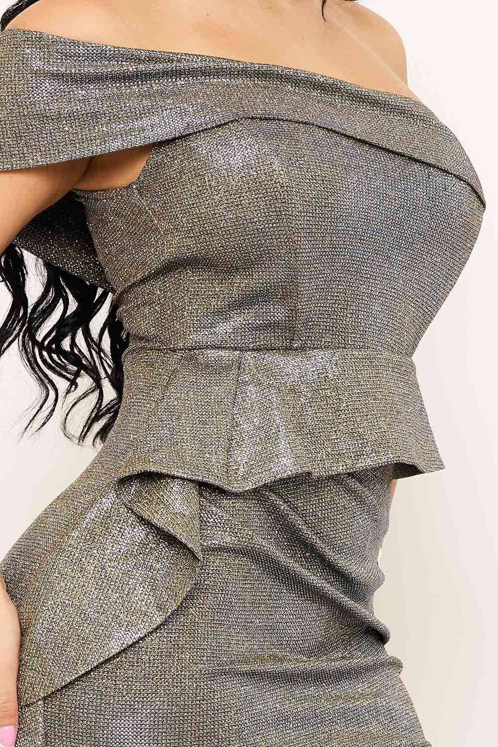 090326 - LEILANI GLITTER BONDING FABRIC ONE SHOULDER MAXI DRESS