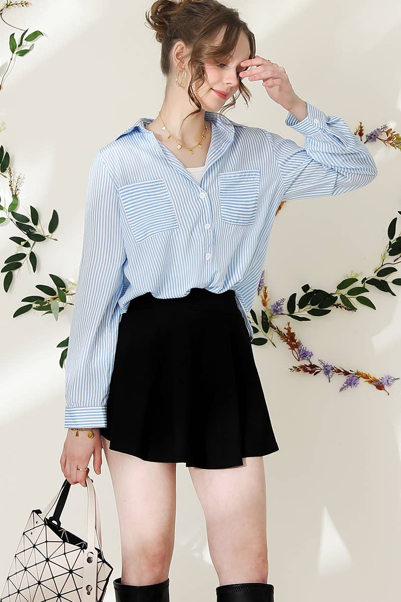051226 Julie Striped Button Down Long Sleeve Collared Shirts