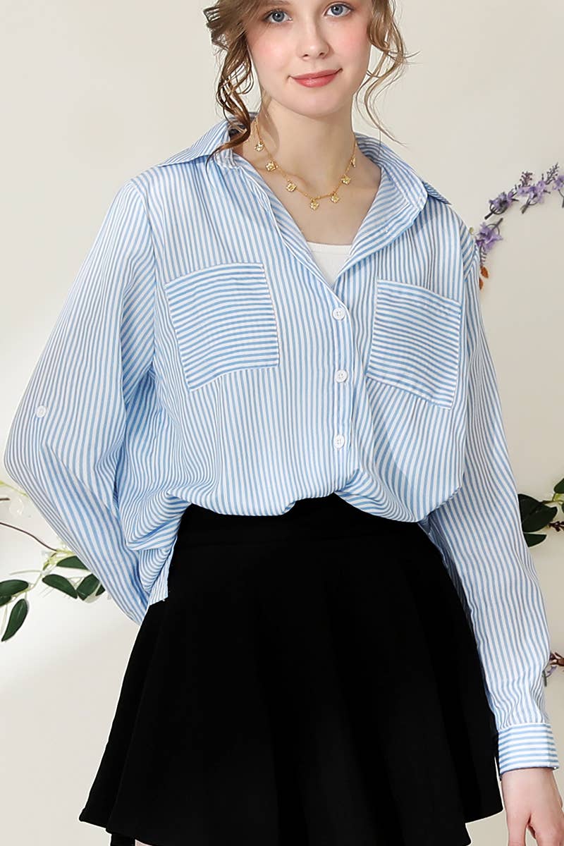 051226 Julie Striped Button Down Long Sleeve Collared Shirts
