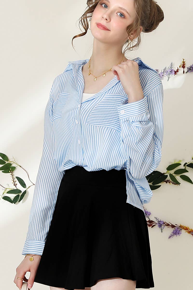 051226 Julie Striped Button Down Long Sleeve Collared Shirts