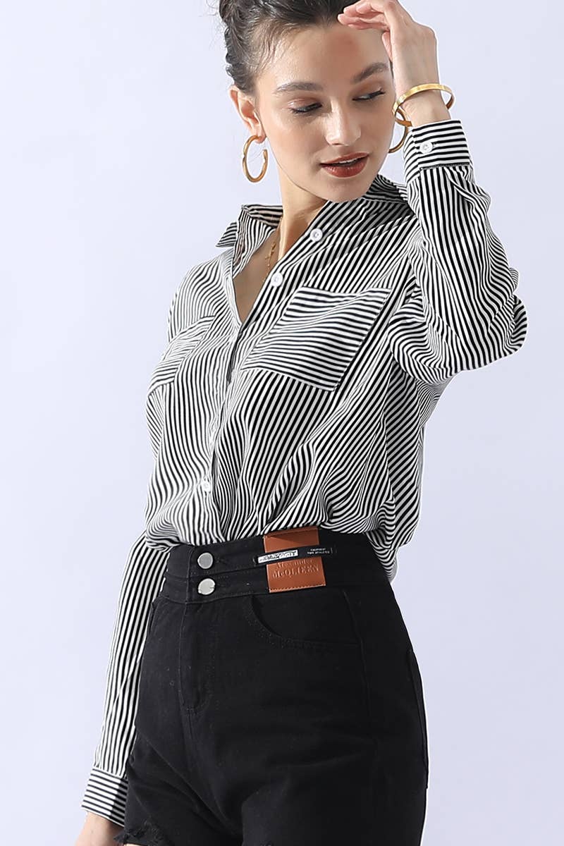 051226 Julie Striped Button Down Long Sleeve Collared Shirts