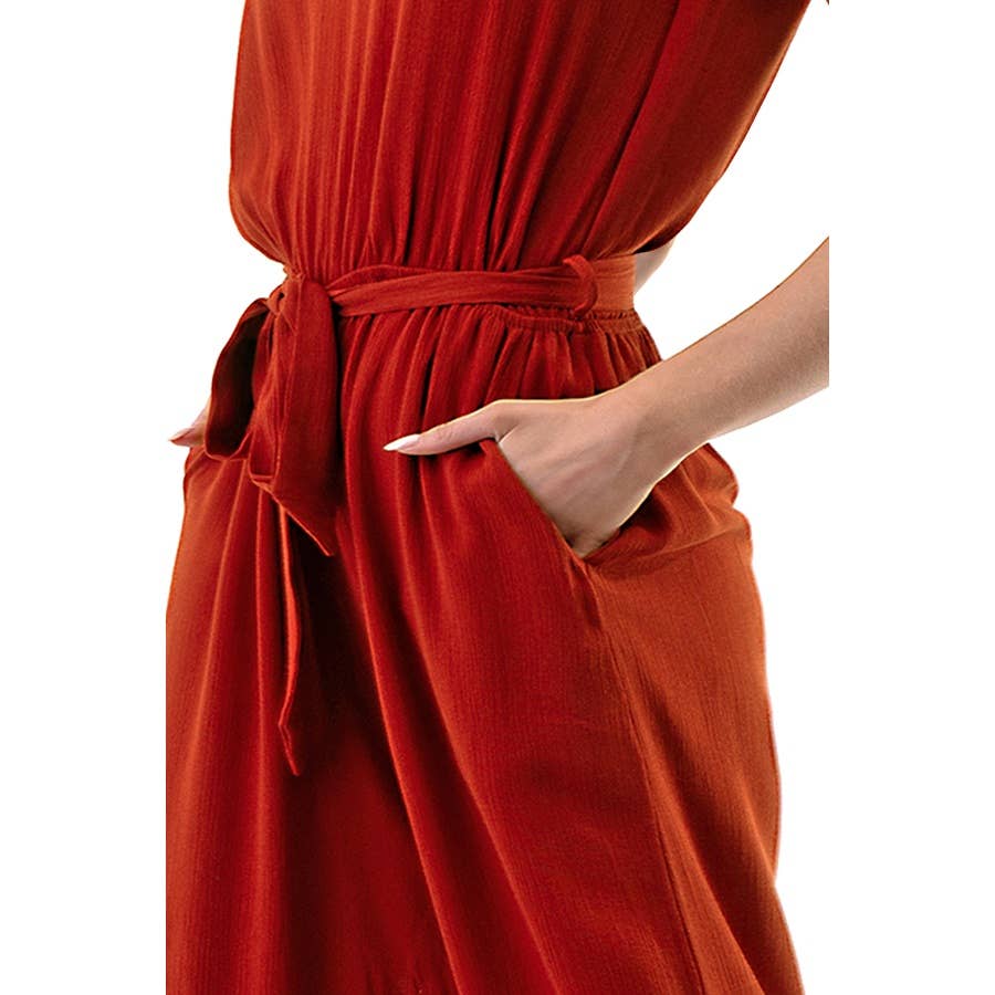 041326 Arlene Sleeveless V-neck Wide Leg Capri Jumpsuit