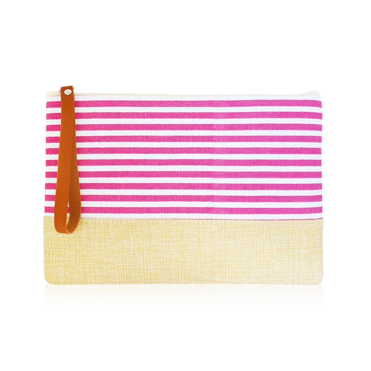 Nautical Stripe Canvas Pouch Bag Straw Wristlet Clutch