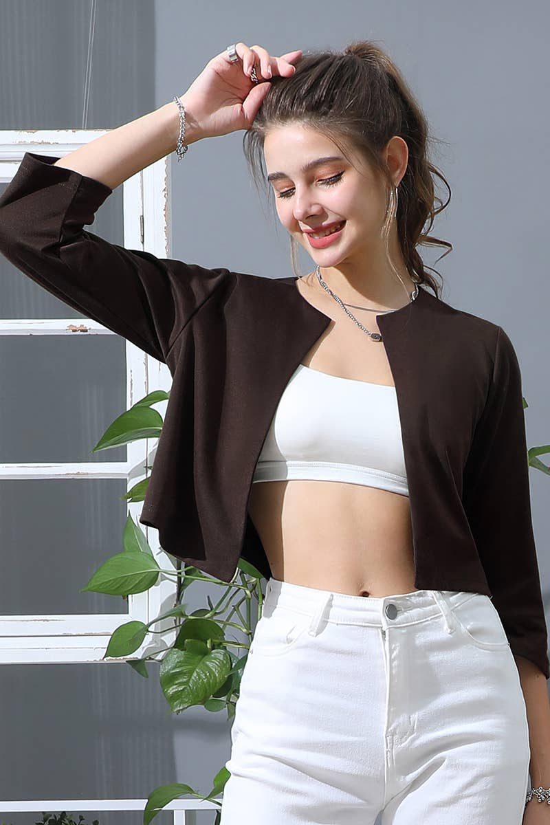 051726 - JENNY SOLID OPEN FRONT 3/4 SLEEVE JACKET BLAZER